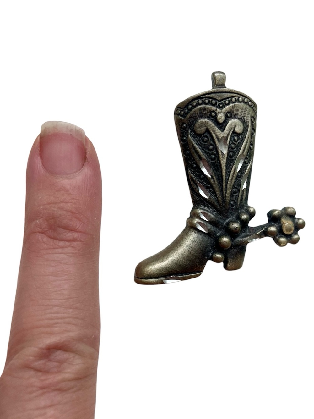 Vintage Western Cowboy Boot Spur Pin Silver Tone - Picture 3 of 3